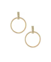 Ettika 18k Gold-Plated Pave & Imitation Pearl Front-Facing Hoop Earrings
