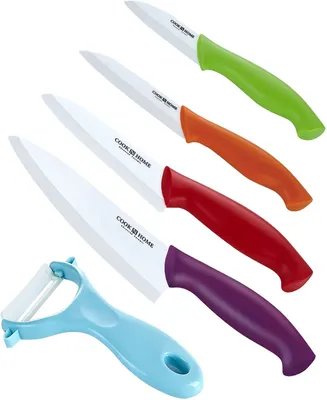 Cook N Home 9-Piece Ceramic Knife Set with Sheaths, Multicolor - Assorted Pre