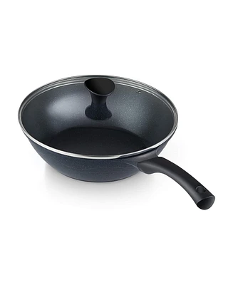 Cook N Home Nonstick Deep Frying Pan Saute Pan Skillet with Lid 11 Inch, Marble Wok Stir-Fry Pan Large Skillet Saute Pan, Black