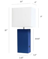 Elegant Designs Modern Leather Table Lamp with Usb