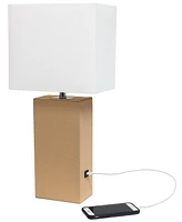 Elegant Designs Modern Leather Table Lamp with Usb