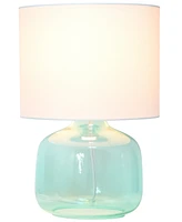 Simple Designs Glass Table Lamp with Fabric Shade, Green White Shade