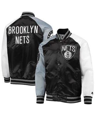 Men's Starter Black, Gray Brooklyn Nets Reliever Varsity Satin Raglan Full-Snap Jacket