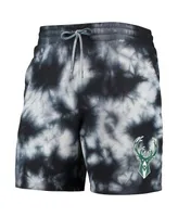 Men's New Era Black Milwaukee Bucks Fleece Tie-Dye Shorts