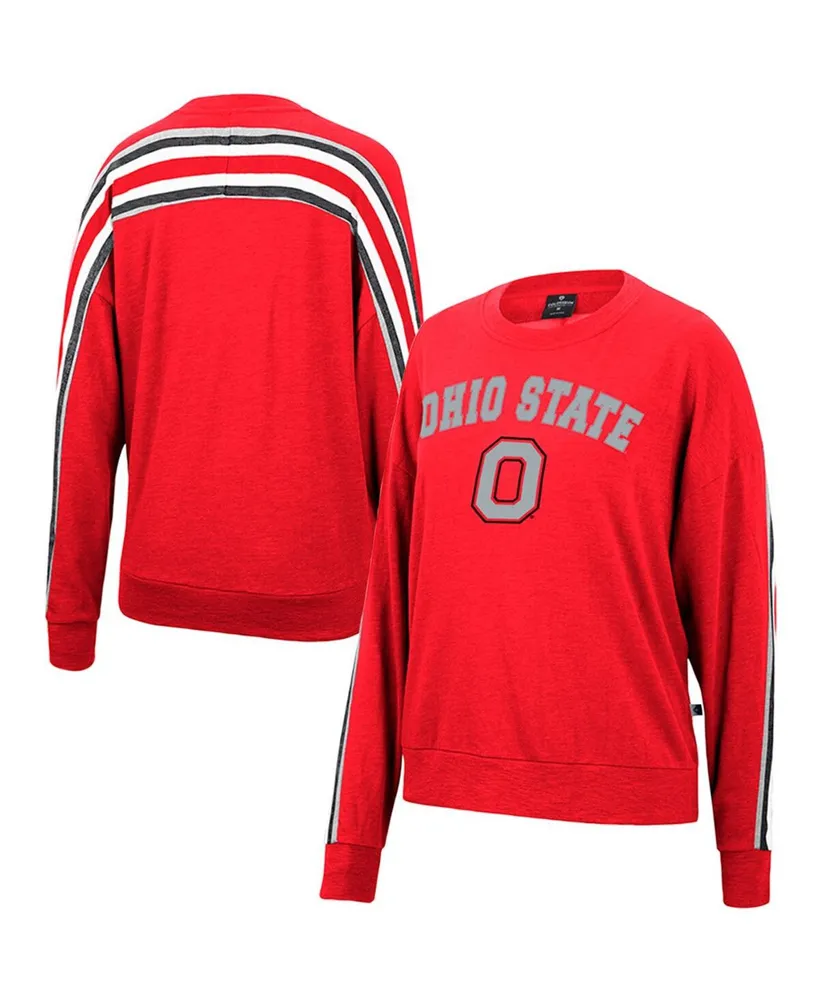 Women's Colosseum Heathered Scarlet Ohio State Buckeyes Team Oversized Pullover Sweatshirt