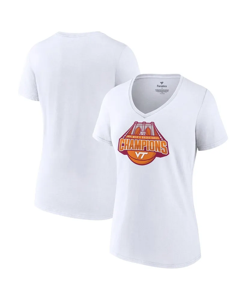 Women's Fanatics White Virginia Tech Hokies 2022 Acc Men's Basketball Conference Tournament Champions V-Neck T-shirt