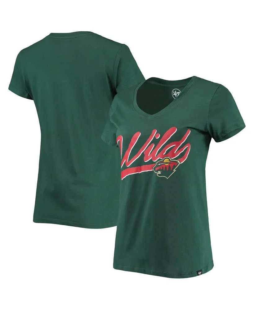 Women's '47 Brand Green Minnesota Wild Script Sweep Ultra Rival V-Neck T-shirt