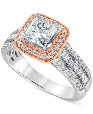 Diamond Princess Halo Ring (1-5/8 ct. t.w.) in 14k White & Rose Gold