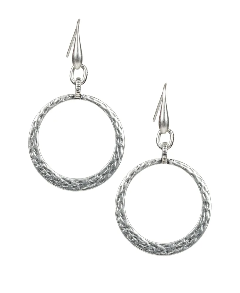 Patricia Nash Silver-Tone Hammered Drop Hoop Earrings