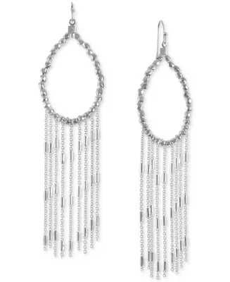 Style & Co Silver-Tone Beaded Pear-Shape & Fringe Statement Earrings, Created for Macy's