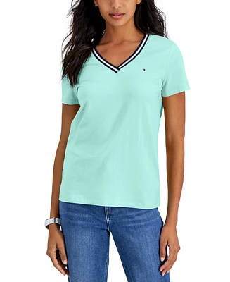 Tommy Hilfiger Women's Striped V-Neck Short-Sleeve T-Shirt