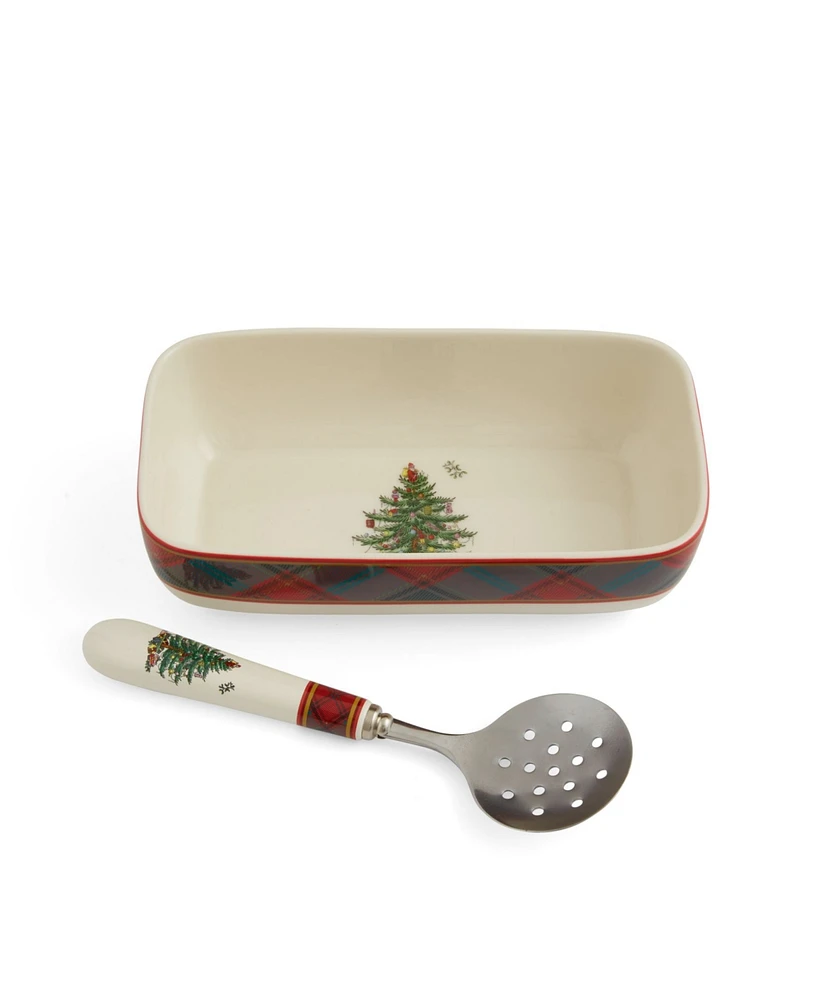 Spode Rectangular Server with Slotted Spoon Set