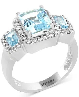 Effy Aquamarine (2-5/8 ct. t.w.) & Diamond (3/8 ct. t.w.) Triple Stone Ring in 14k White Gold