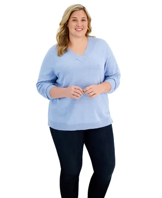 Karen Scott Plus Size Ribbed-v-Neck Sweater, Created for Macy's