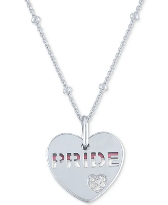 Diamond Accent & Enamel Pride Double Heart 18" Pendant Necklace in Sterling Silver