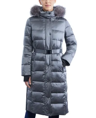 Michael Michael Kors Women's Shine Belted Faux-Fur-Trim Hooded Puffer Coat