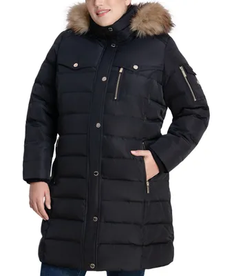 Michael Kors Women's Plus Faux-Fur-Trim Hooded Puffer Coat, Created for Macy's