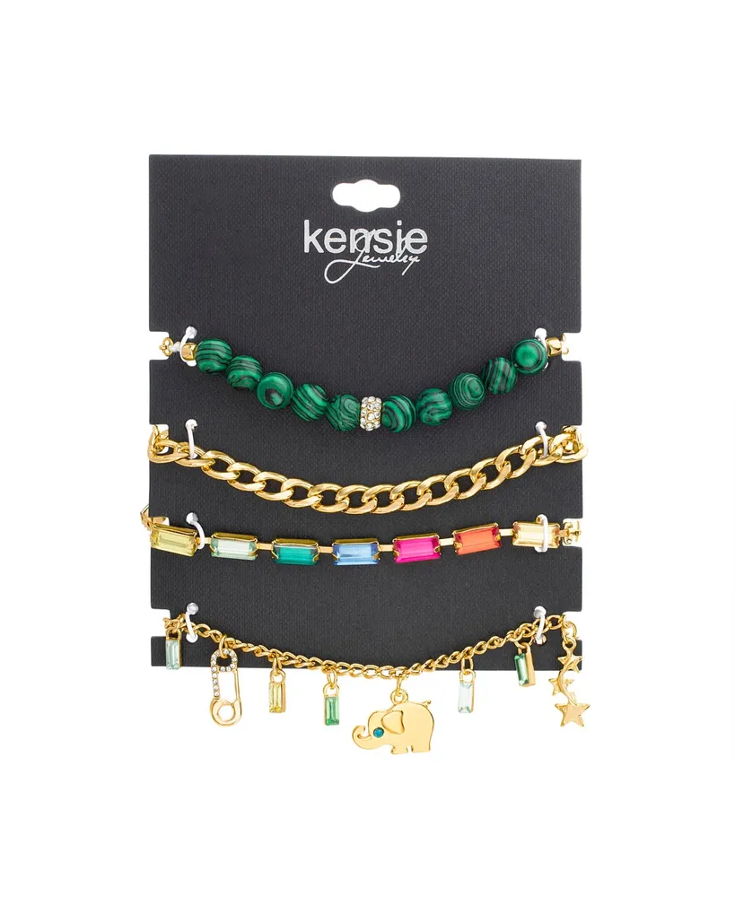 kensie Mixed Chain Elephant Star Rainbow Charm Beaded Bracelet Set
