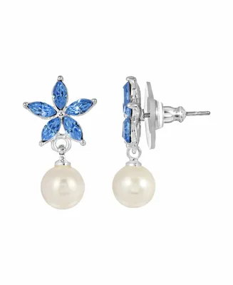 Women's Crystal and Simulated Imitation Pearl Flower Drop Earrings