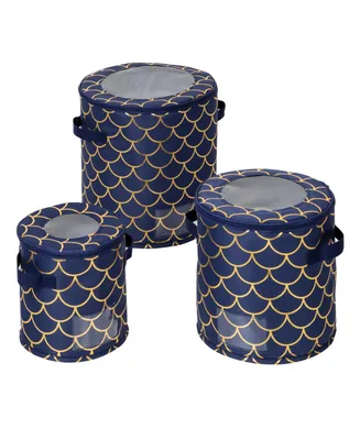 Round Dinnerware Golden Scallop Print Storage Box, Set of 3