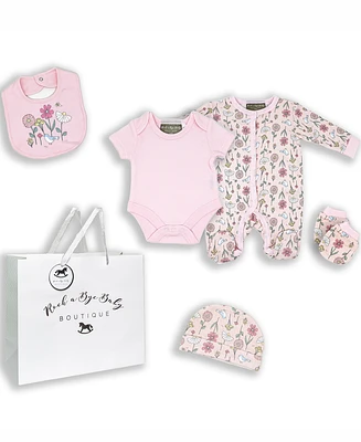 Baby Girls Birdy Floral Layette Gift Mesh Bag, 5 Piece Set