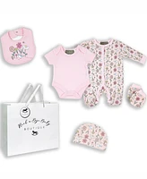 Baby Girls Birdy Floral Layette Gift Mesh Bag, 5 Piece Set