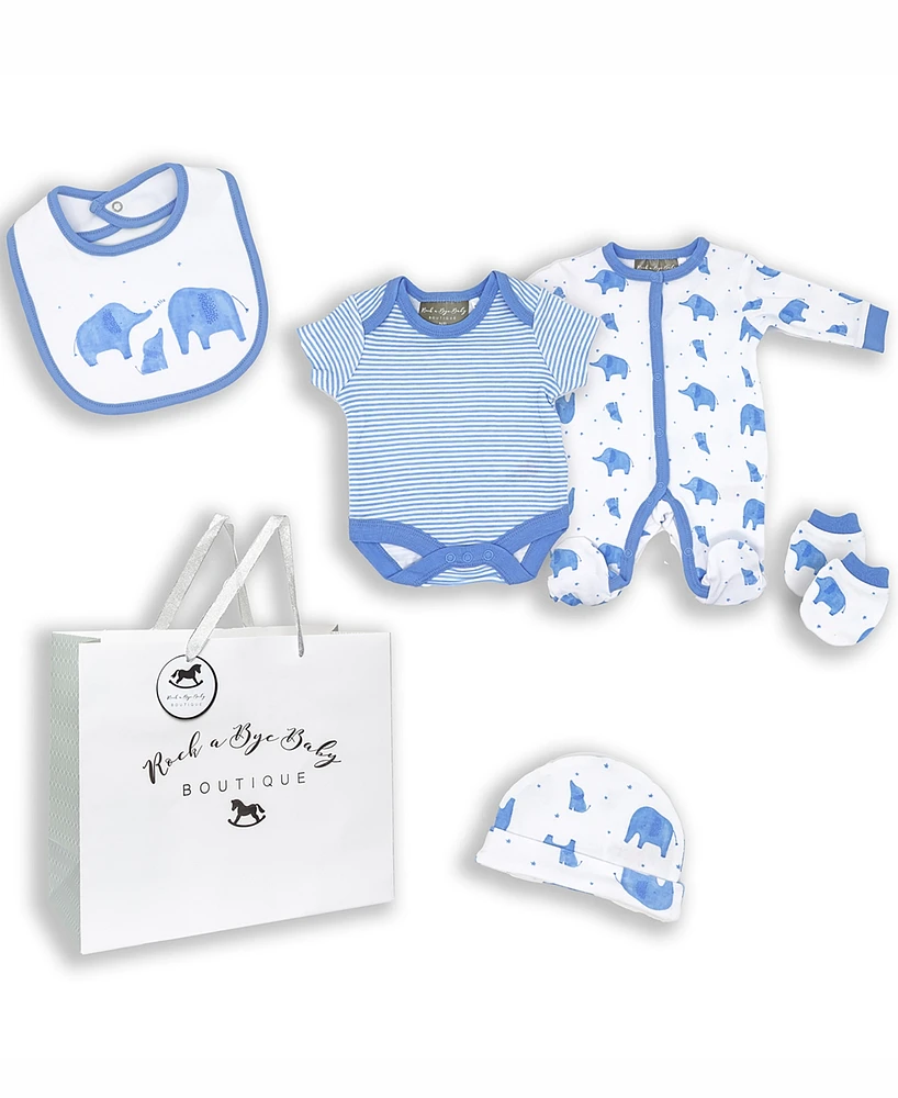 Baby Boys Elephants Layette Gift Mesh Bag, 5 Piece Set