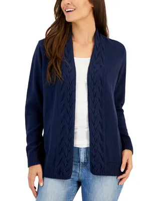 Karen Scott Women's Cotton Cable-Collar Cardigan, Created for Macy's