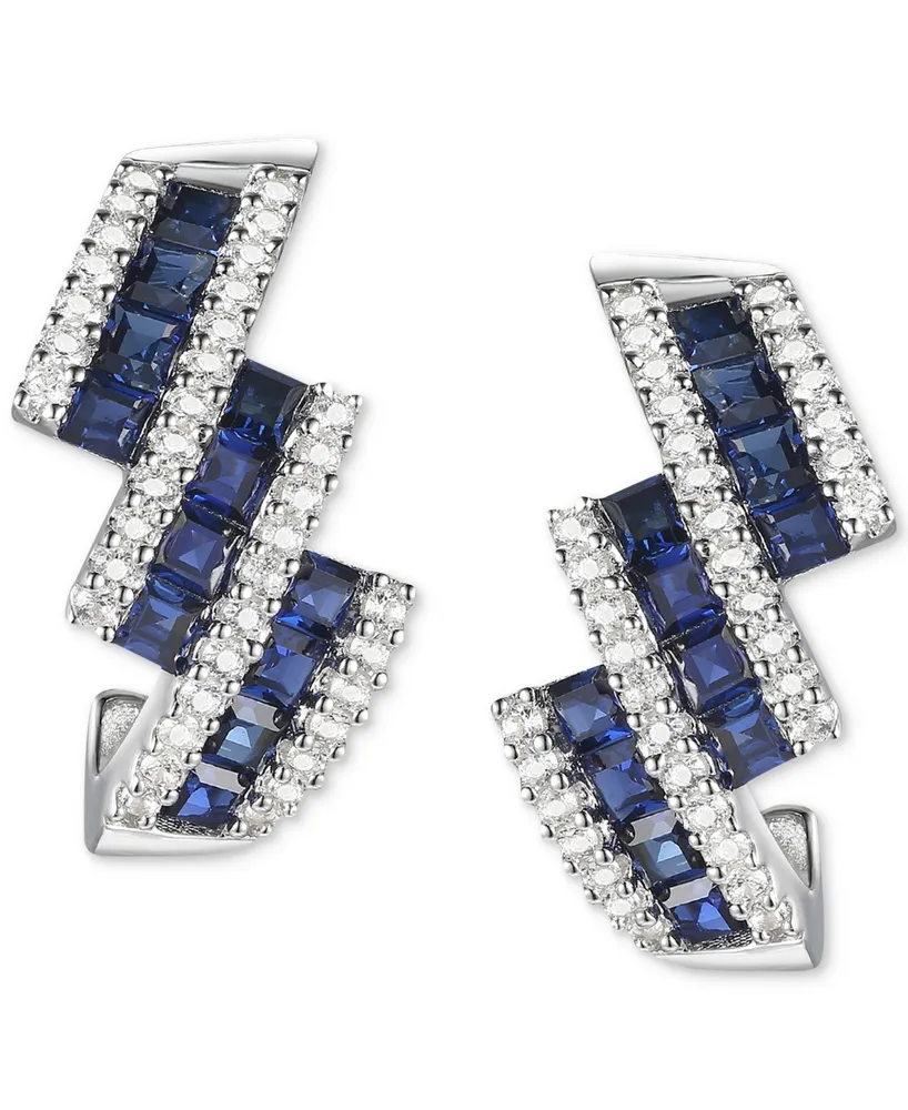 Lab-Grown Sapphire (5/8 ct. t.w.) & Lab-Grown White Sapphire (1/2 ct. t.w.) Swirl Stud Earrings in Sterling Silver