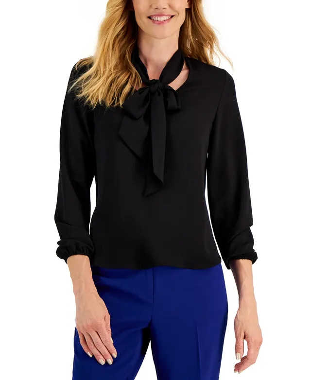 Kasper Women's Long Sleeve Bow Blouse, Regular and Petite Sizes - Macy's