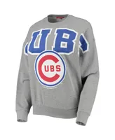 Women's Mitchell & Ness Heathered Gray Chicago Cubs Cooperstown Collection Logo Lightweight Pullover Sweatshirt