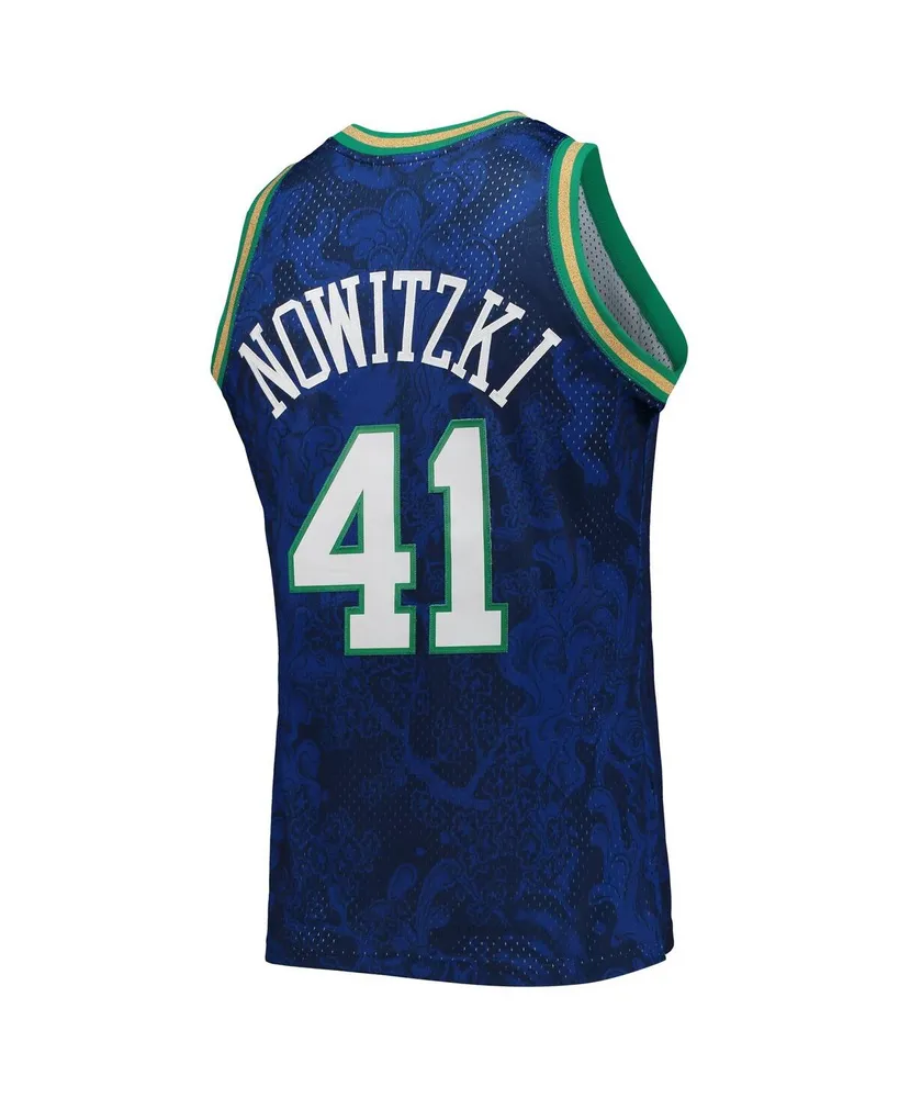 Men's Mitchell & Ness Dirk Nowitzki Blue Dallas Mavericks Hardwood Classics 1998-99 Lunar New Year Swingman Jersey