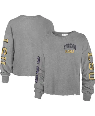 Women's '47 Heathered Gray Lsu Tigers Ultra Max Parkway Long Sleeve Cropped T-shirt