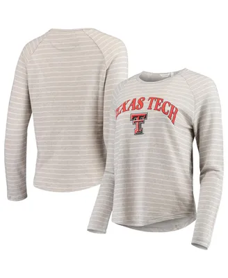 Women's Heathered Gray Texas Tech Red Raiders Seaside Striped French Terry Raglan Pullover Sweatshirt