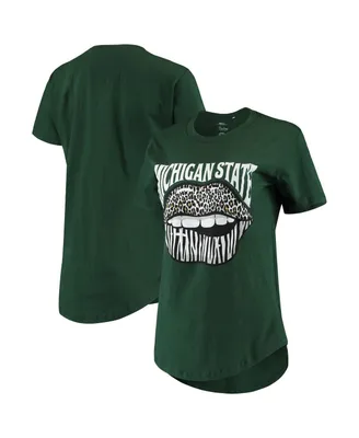 Women's Pressbox Green Michigan State Spartans Wild Lips Core T-shirt