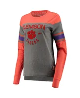 Women's Pressbox Orange and Heathered Gray Clemson Tigers Lizzy Flocking Striped Long Sleeve T-shirt