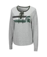 Women's Colosseum Heathered Gray Michigan State Spartans Sundial Tri-Blend Long Sleeve Lace-Up T-shirt