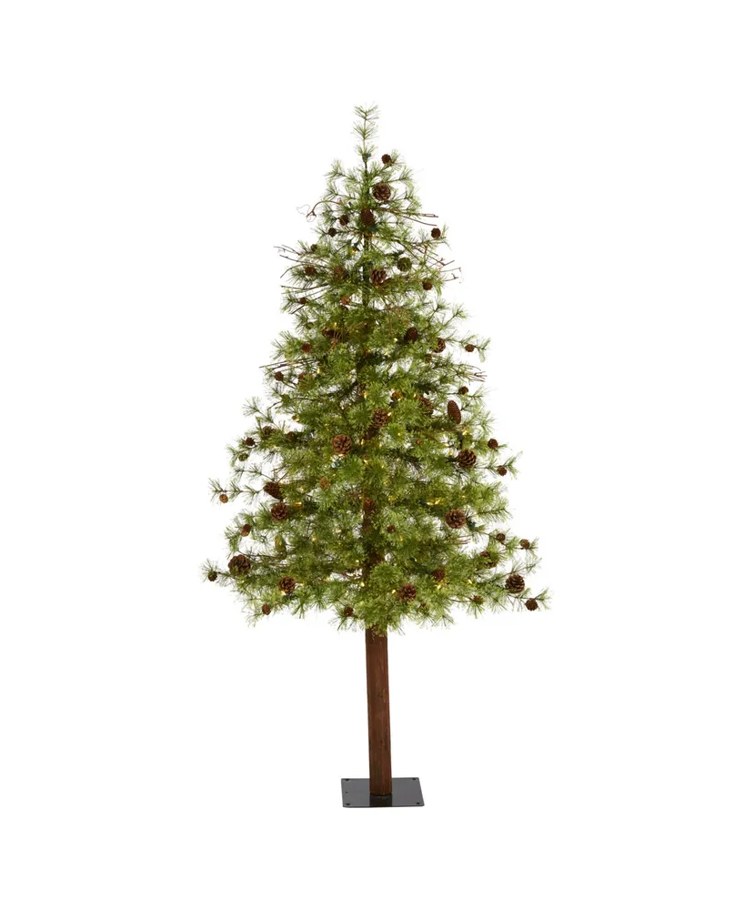 Wyoming Alpine Artificial Christmas Tree with Lights and Pine Cones on Natural Trunk, 72"