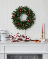 Frosted Artificial Christmas Wreath with Lights, Ornaments and Berries, 24"