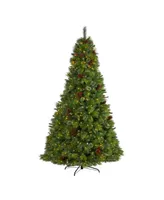 Montana Mixed Pine Artificial Christmas Tree with Pine Cones, Berries and Lights, 96"