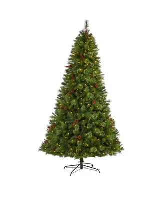 Aberdeen Spruce Artificial Christmas Tree with Lights, Pine Cones and Red Berries, 96"