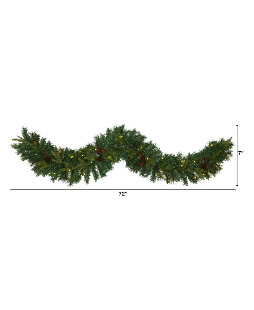 Mixed Pine Artificial Christmas Garland with Lights, Berries and Pinecones, 72"