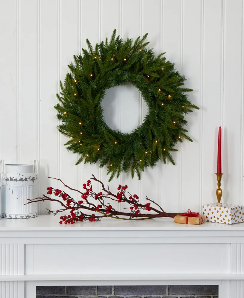 Long Pine Artificial Christmas Wreath with Lights, 24"