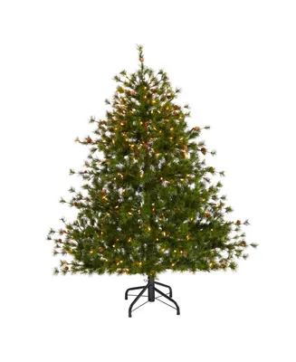 Colorado Mountain Pine Artificial Christmas Tree with Lights Bendable Branches and Pine Cones, 60"