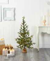 Fraser Fir Natural Look Artificial Christmas Tree with Lights, a Burlap Base and Bendable Branches, 48"