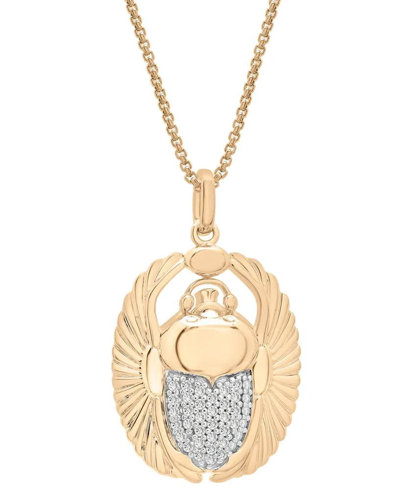 Men's Diamond Scarab 22" Pendant Necklace (1/4 ct. t.w.) in 14k Gold-Plated Sterling Silver