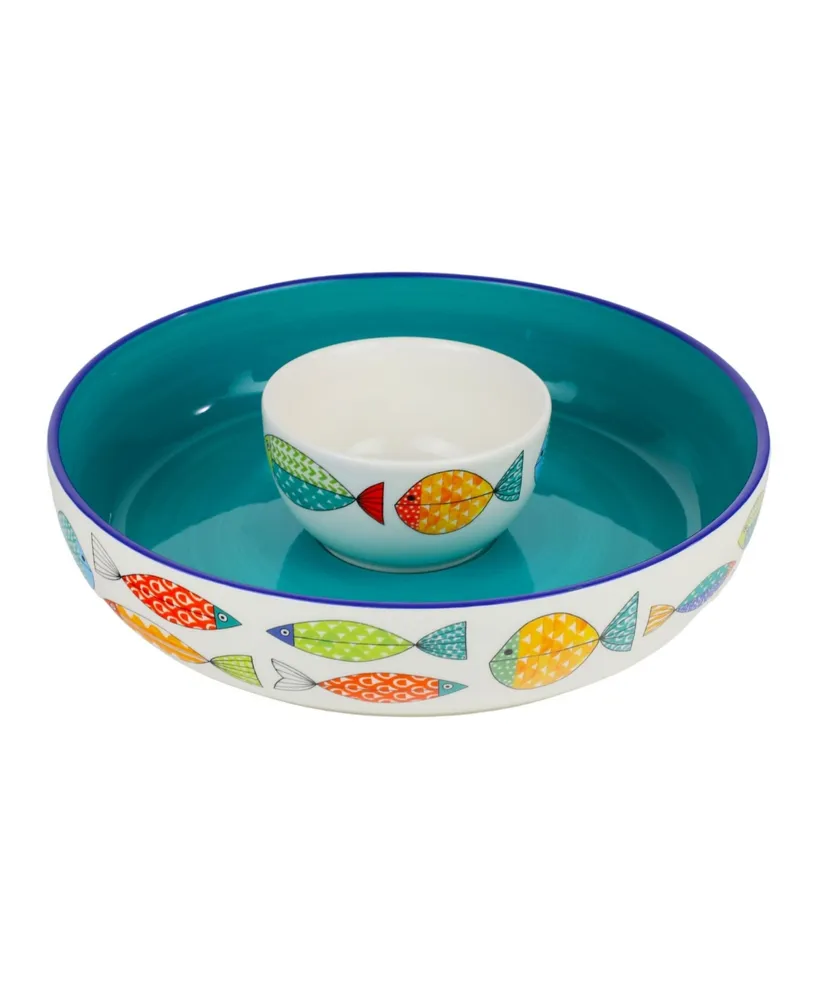 Euro Ceramica Fresh Catch 15" Chip and Dip Bowl Set, 2 Piece