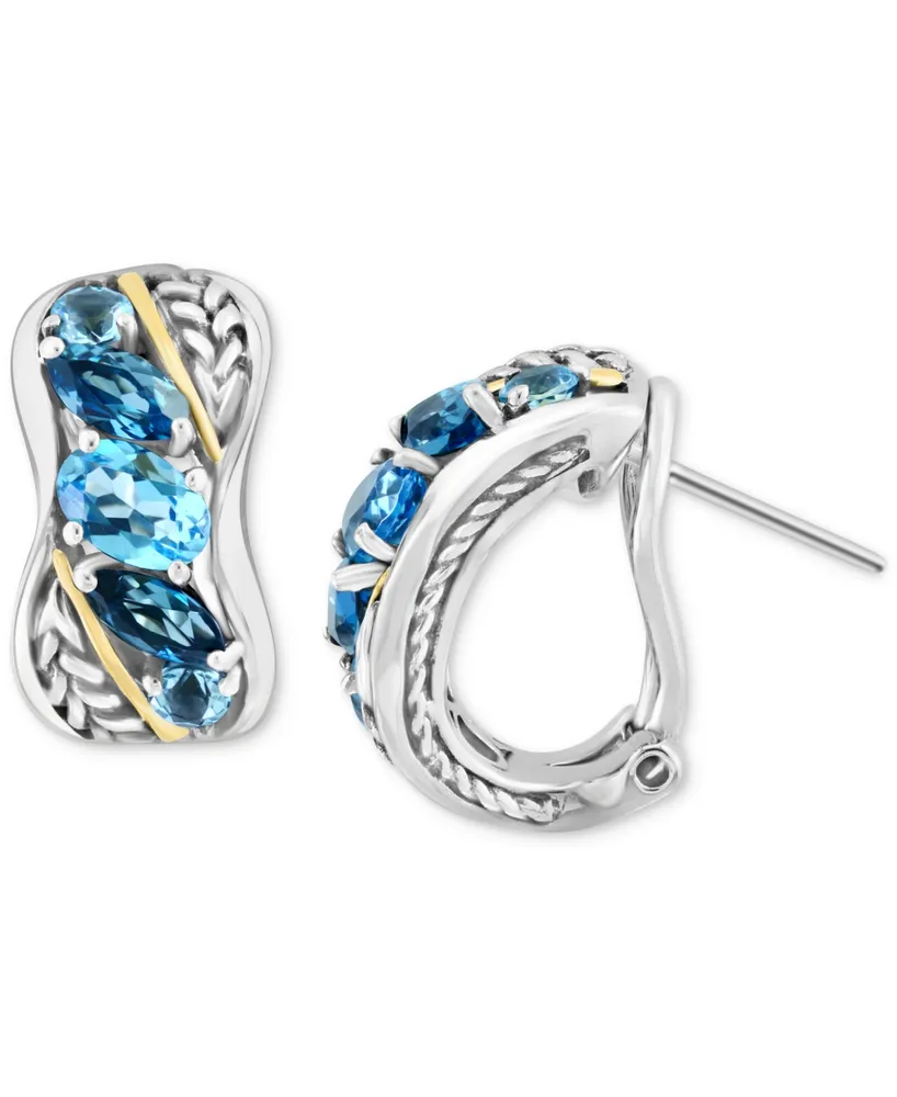 Effy Blue Topaz Hoop Earrings (3-1/3 ct. t.w.) in Sterling Silver & 18k Gold-Plate