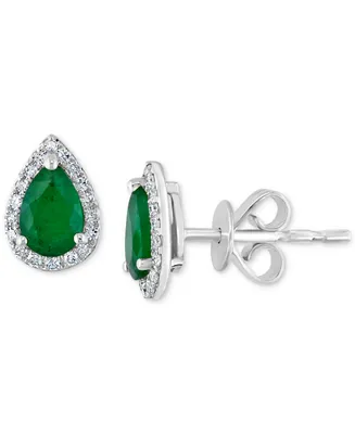 Effy Emerald (3/4 ct. t.w.) & Diamond (1/10 ct. t.w.) Halo Stud Earrings in 14k White Gold