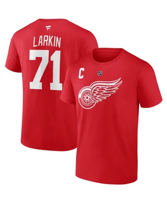 Men's Fanatics Dylan Larkin Red Detroit Wings Authentic Stack Captain Name and Number T-shirt